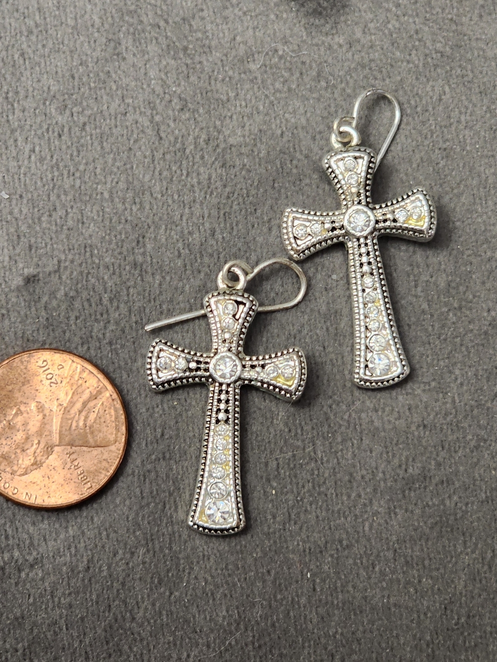 Silver-Tone Crystal Cross Drop Earrings - Clear